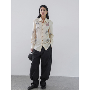 优雅手绘定制印花古典基础宽松衬衫 「初秋」100棉意式 2025 Bow