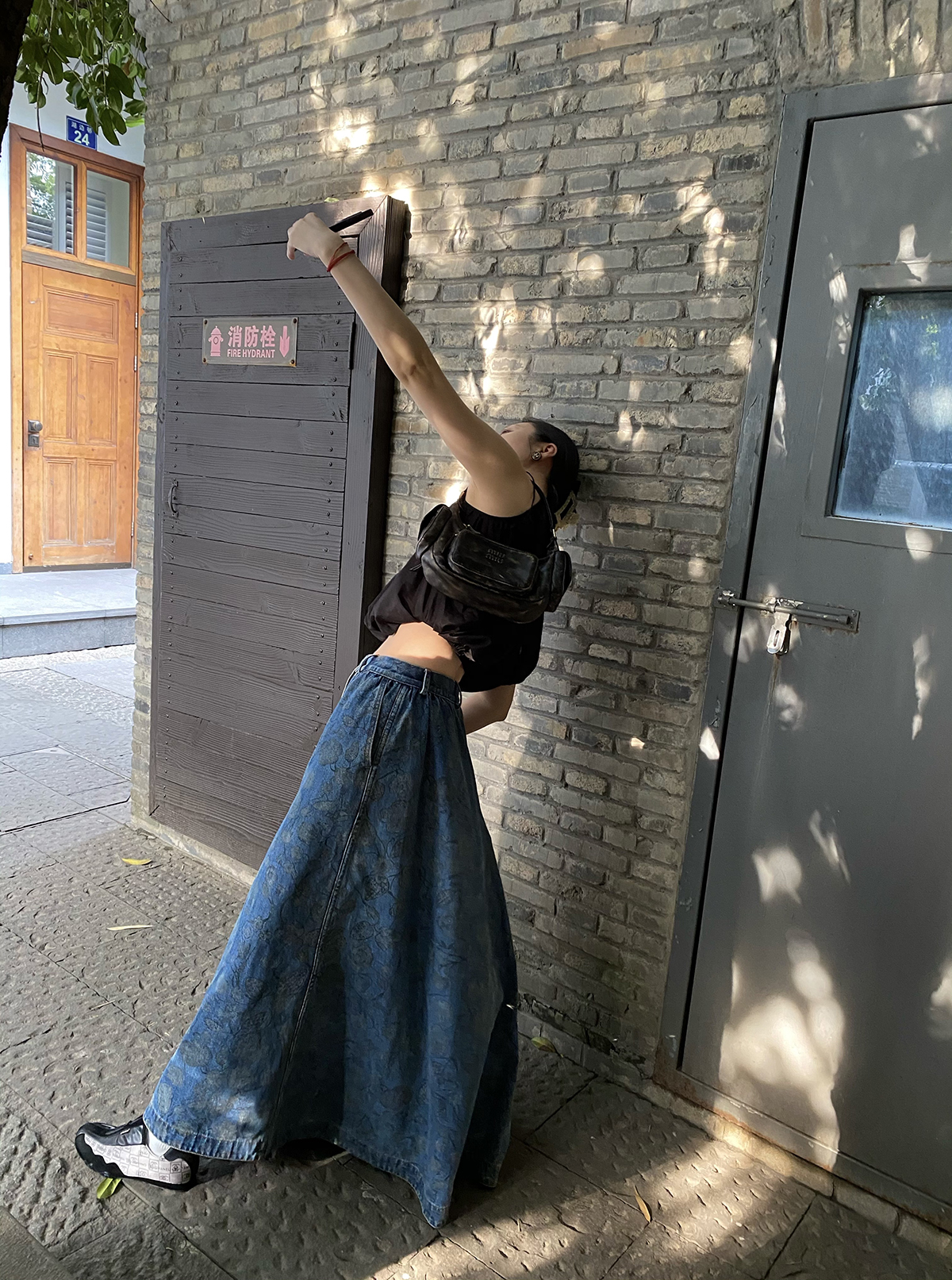 ABow2023山茶花卉印花牛仔/半裙