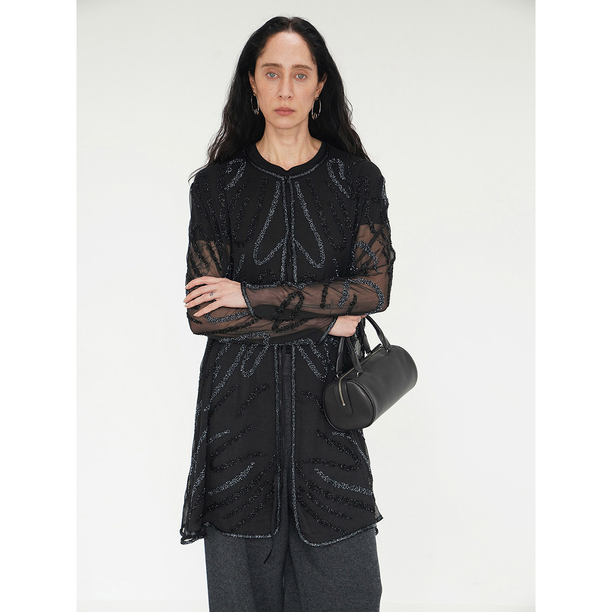 ABow2025钉珠连衣裙半群两穿开衫