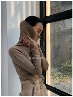ABow高级灰驼/纯黑设计感拉链高领套头针织衫女春秋打底毛衣上衣