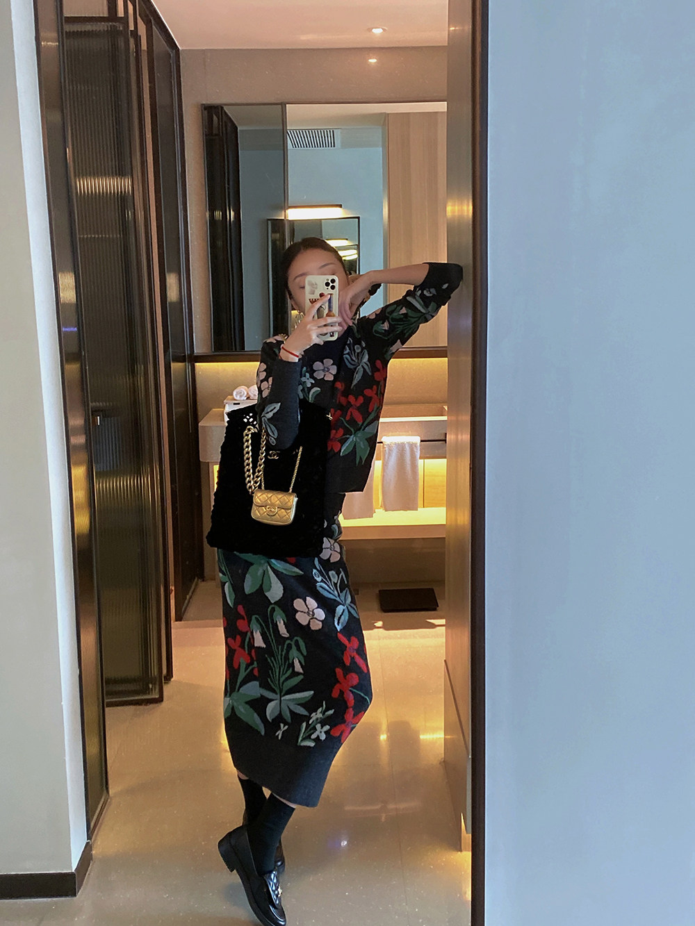 美利奴羊毛嵌花毛衣套装