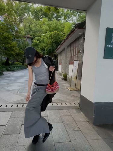 Abow斜纹羊毛精纺开叉蝴蝶结半裙