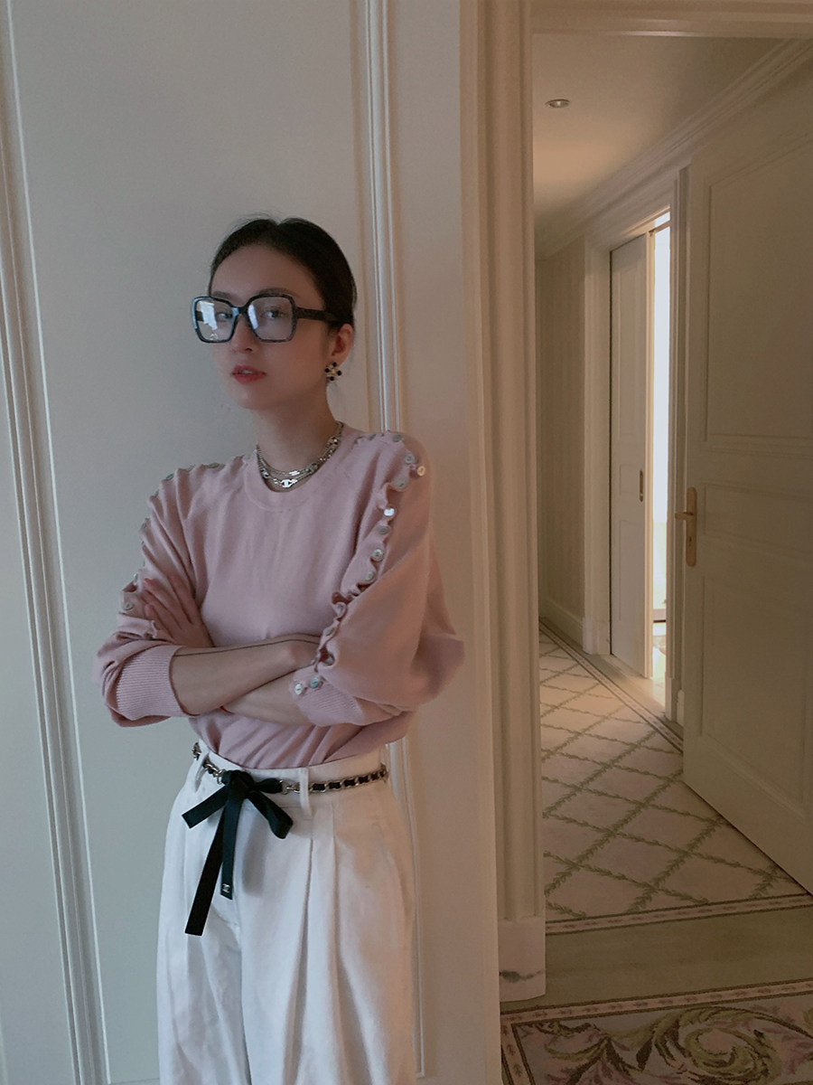 环保花瓣式贝壳扣多种穿法毛衣裙