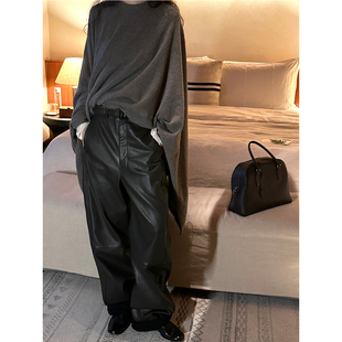 「秋冬」100牛皮植鞣拼接弯刀腰带皮裤 2025 Bow