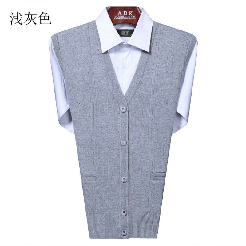 Áo vest nam mùa xuân và mùa thu cổ chữ V đan áo vest trung niên vest cha mặc áo len cardigan lỏng lẻo - Áo thể thao