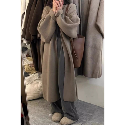 加大码300斤长款过膝毛衣外套女秋冬新款宽松显瘦加厚针织大衣ins