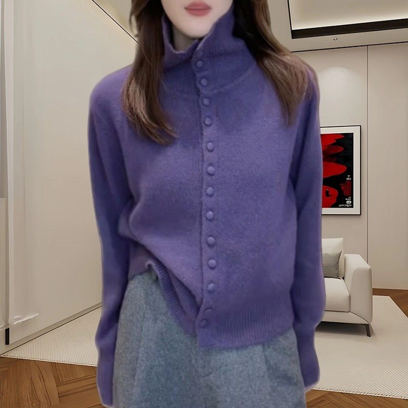 胖mm大码300斤高领针织开衫毛衣女秋冬新款保暖洋气减龄打底上衣