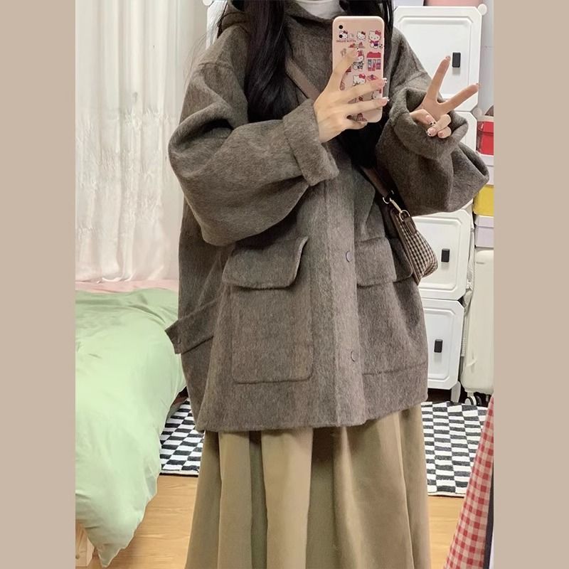 特大码300斤韩版呢子棉衣外套女秋冬新款时尚保暖厚实连帽外套潮