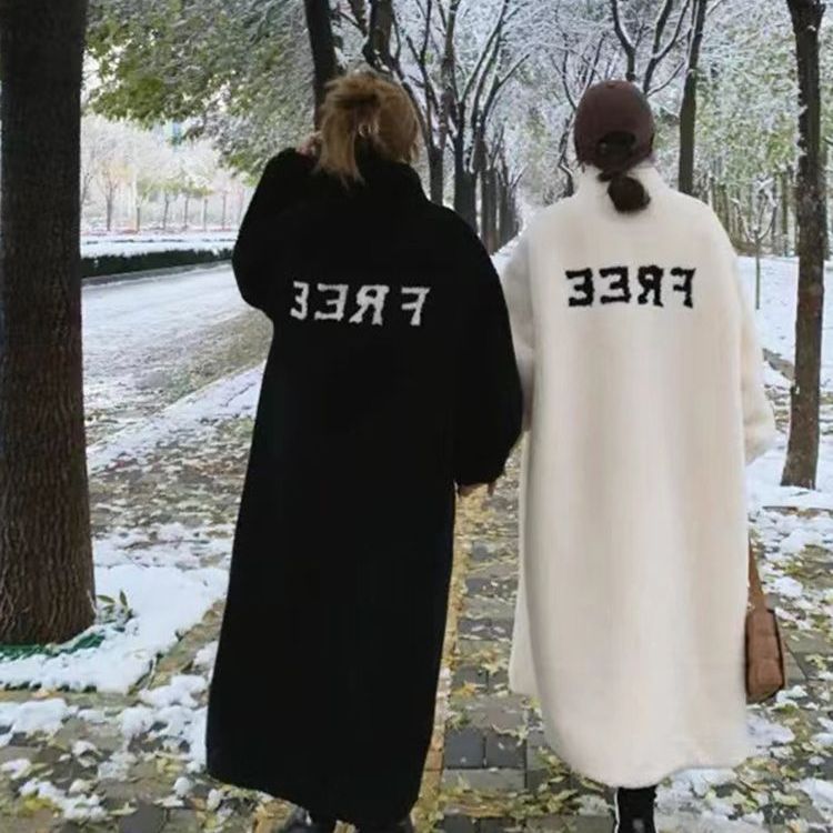 大码300斤仿羊羔毛长款大衣女冬季宽松氛围感毛茸茸加厚棉衣外套