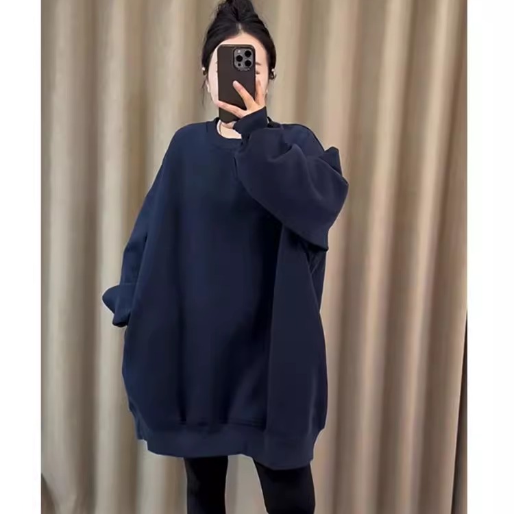 胖mm特大码300斤慵懒风遮屁股中长款卫衣裙秋冬季加绒加厚连衣裙