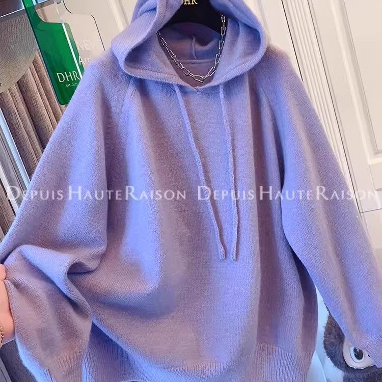 特大码300斤纯色简约连帽毛衣针织衫秋冬季加厚新款宽松上衣外套