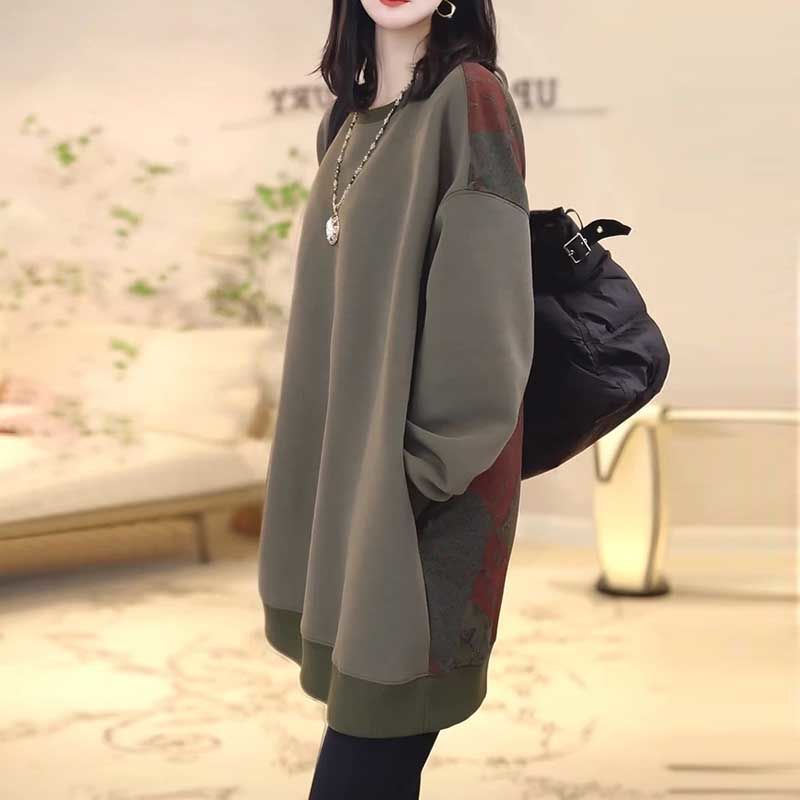 加大码300斤慵懒风中长款长袖卫衣胖MM秋冬季宽松遮肉加绒连衣裙