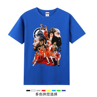 2025年快船队新款哈登伦纳德西蒙斯短袖T恤出场半袖纯棉大码夏季