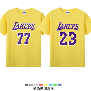 洛杉机湖人卢卡东契奇77号 詹姆斯23号球衣训练服纯棉短袖T恤运动
