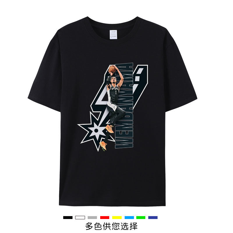 马刺队t恤短袖篮球文班亚马福克斯热身投篮服训练服大码运动男