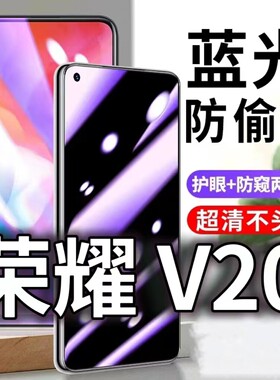 适用华为荣耀v20防蓝光防窥膜5G护眼防偷窥钢化膜PCT-AL10手机防摔爆保护隐私黑边抗兰光高清全屏玻璃膜防盗