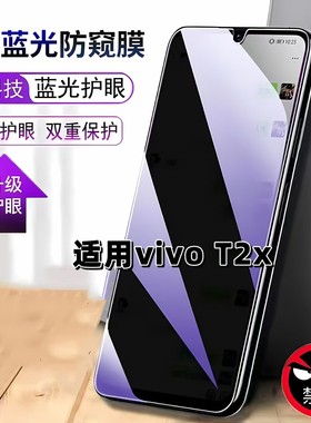 适用vivoT2x防窥膜V2188A抗蓝光护眼防偷窥步步高t2x钢化膜VIVOT2X手机膜T2x5G黑边防偷看保护隐私贴膜