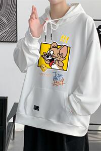 W522-P38卡通印花连帽情侣装春秋卫衣男港风外套宽松班服大码图片