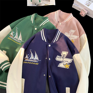 JK27-P75拼接撞色棒球服男秋季2022新款宽松潮牌港风休闲夹克外套图片