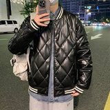 MY5818-P90棒球服棉衣男冬季加厚菱形格棉服外套男款美式PU皮棉衣，男装棉衣，电商D310（原电商305）