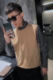 8571-P60假两件男潮流条纹毛衣网红修身衬衫领针织衫，男装针织衫/毛衣，电商D310（原电商305）