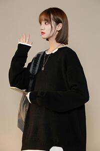Y601-P55毛衣男秋冬季厚款宽松韩版潮流针织衫港风圆领休闲情侣图片