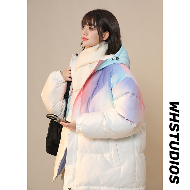 M009特P95扎染渐变面包服蓝色连帽棉衣女高级感冬季大码棉服外套图片