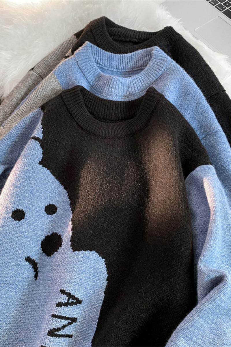 M851-P55毛衣男秋冬季针织衫2022潮流宽松复古圆领情侣装线衣,男装针织衫/毛衣,电商D310（原电商305）