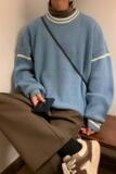 M858-P55条纹圆领毛衣男秋冬港风ins潮流宽松男生长袖针织衫，男装针织衫/毛衣，电商D310（原电商305）