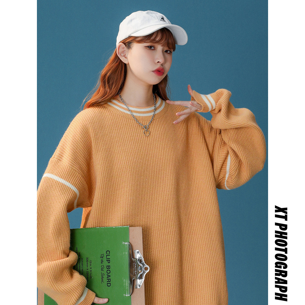 M858-P55假两件圆领毛衣男简约风百搭针织衫秋冬季加厚港风线衣潮，男装针织衫/毛衣，电商D310（原电商305）