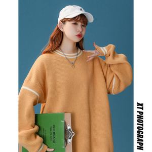 M858-P55假两件圆领毛衣男简约风百搭针织衫秋冬季加厚港风线衣潮,男装针织衫/毛衣,电商D310（原电商305）