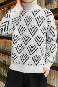 77112-P65高领毛衣男衣服2021新款潮牌秋冬季打底黑色男士针织衫