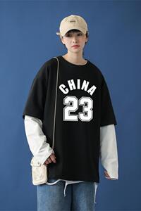 8566-P45卫衣男春秋款圆领宽松男款套头假两件休闲长袖上衣男士图片