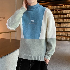 76670-P55半高领毛衣男个性中领针织衫青少年秋装打底线衣图片
