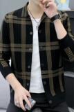 78840-P65秋季新款针织开衫男韩版潮流休闲男士修身格子毛衣外套，男装针织衫/毛衣，电商D310（原电商305）