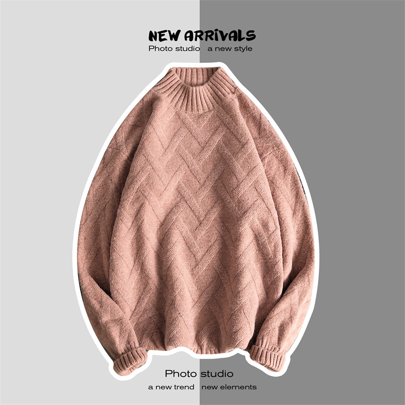 M173-P50毛衣男秋冬季潮牌新款菱格拼色毛线衣服保暖青少年图片