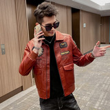 JK051-P110社会精神小伙痞帅皮衣男修身帅气皮夹克红外套，男装皮衣，电商D310（原电商305）