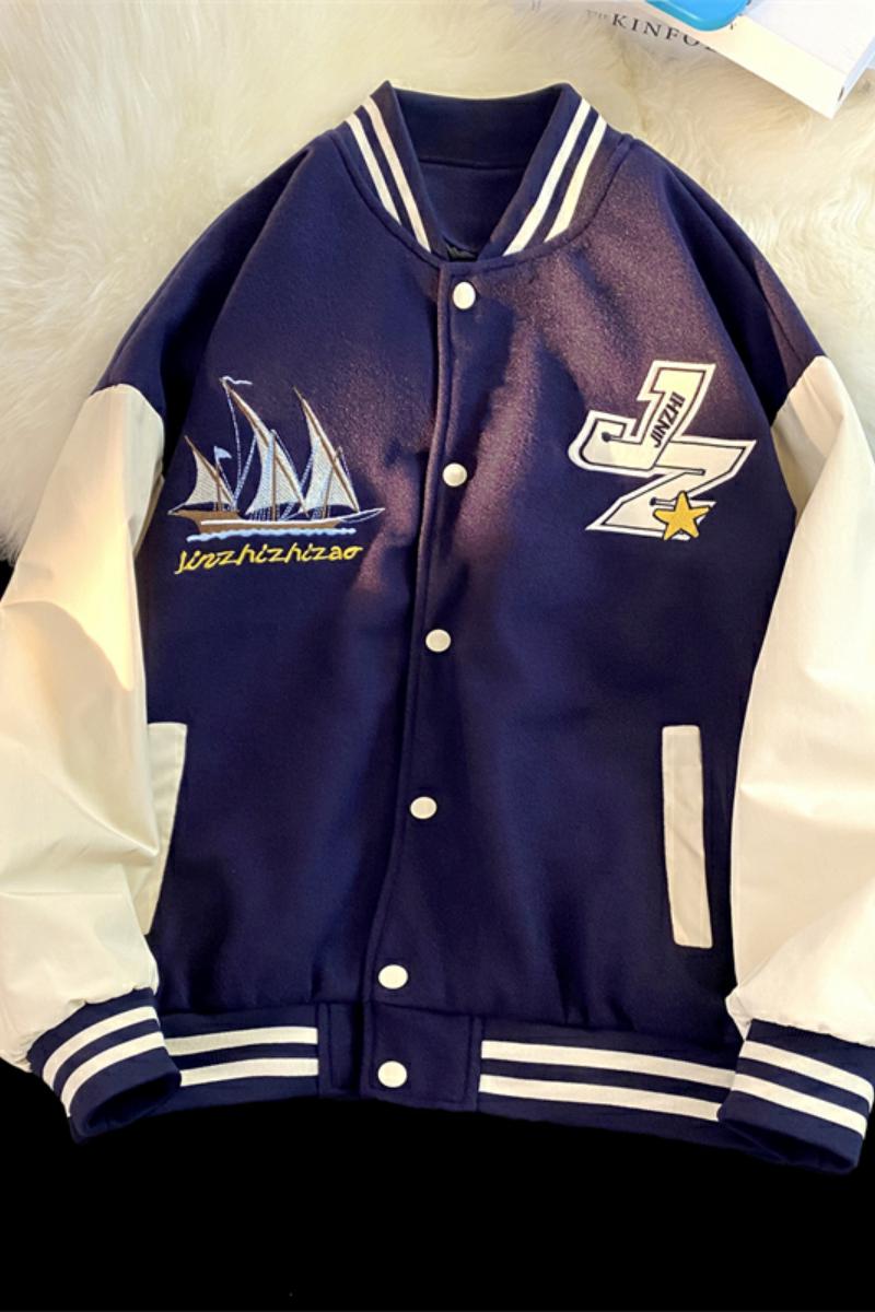 JK27-P75拼接撞色棒球服男秋季2022新款宽松潮牌港风休闲夹克外套,男装夹克,电商D310（原电商305）