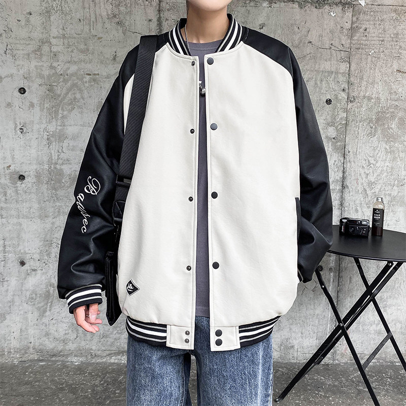 JK283-P100皮衣男春秋款潮流帅气港风夹克棒球服冬季外套图片