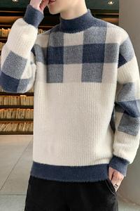 79110-P60半高领毛衣男秋冬季修身潮男士针织打底衫加绒加厚休闲图片