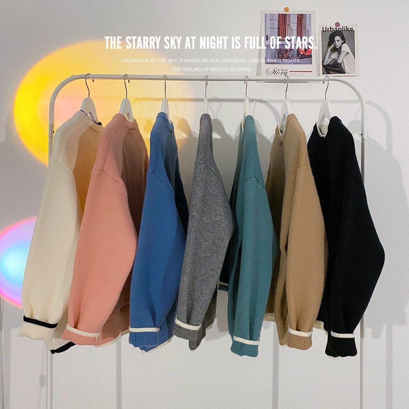 Y601-P55宽松慵懒风套头圆领毛衣男士秋冬加厚复古日系外穿港，男装针织衫/毛衣，电商D310（原电商305）