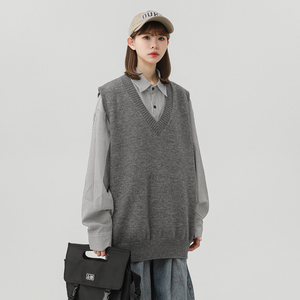 2099-P45中性纯色毛衣背心原创马甲V领针织衫男女百搭基础情侣图片
