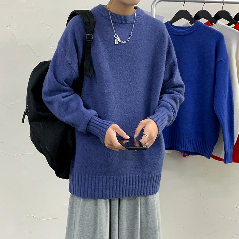 M701-P43纯色毛衣男士秋冬季外套休闲宽松针织衫情侣港风男装图片