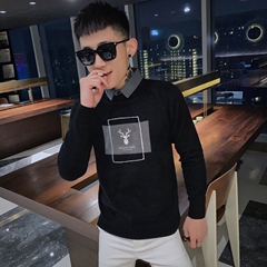 Social spirit boy fake two sweaters men's net red tide brand youth shirt collar knitwear