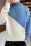 76848-P50秋冬日系复古拼色条纹毛衣情侣慵懒风加厚ins针织衫男，男装针织衫/毛衣，电商D310（原电商305）