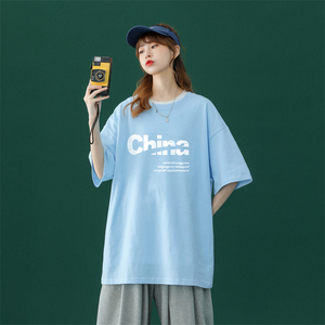 T808-P25潮牌夏季薄款字母短袖T恤男ins港风宽松百搭半袖情侣