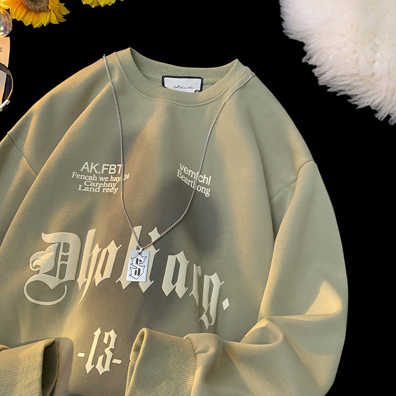 W3290-P50复古小众春秋季卫衣男潮牌ins重磅圆领情侣美式外套,男装卫衣,电商D310（原电商305）