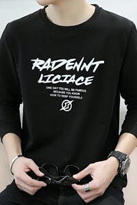 2105-P35卫衣男黄色秋季圆领宽松套头潮流秋冬款秋衣无帽长袖t恤图片