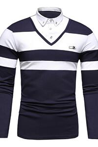 T188-P45跨境外贸男士长袖t恤秋季加绒男装纯棉衣服假两件图片