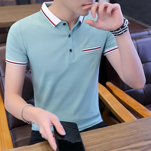 8011新款polo衫潮流修身衬衫领纯棉半截袖男士短袖t恤